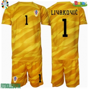 Kroatien Dominik Livakovic #1 Målvakt Hemmaställ Barn EM 2024 Kortärmad (+ Korta byxor)